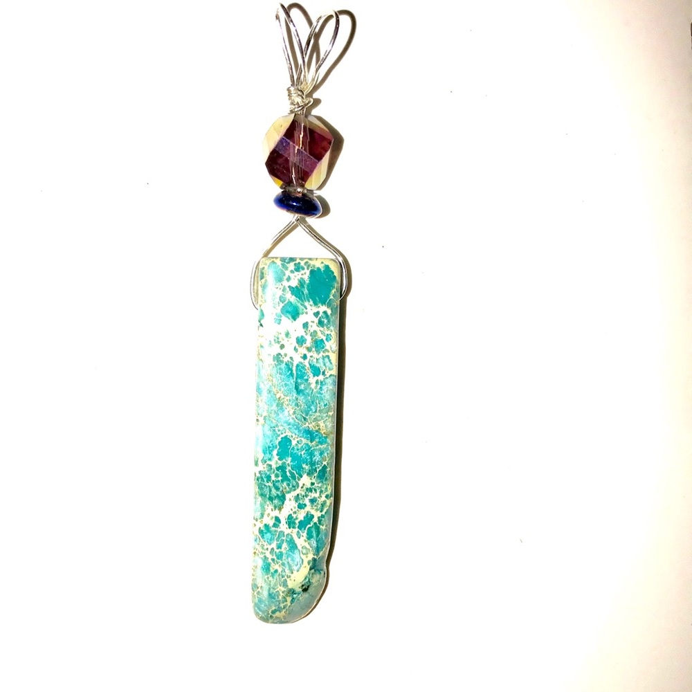 Turquoise with sterling mounting & crystal bead